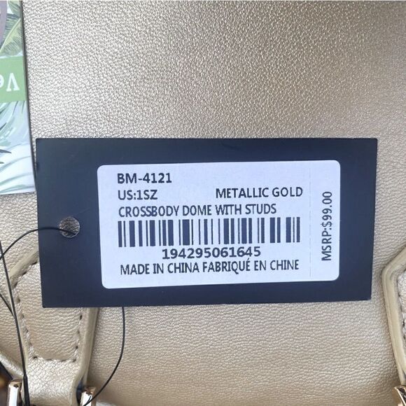 NWT Badgley Mischka Studio Metallic Gold Quilted Studded Dome Crossbody Bag. - Picture 10 of 15